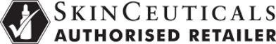 SkinCeuticals authorised retailer logo in black on a white background.