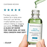 SkinCeuticals Phyto Corrective Hydrating Soothing Fluid bottle with a five-star customer review on a white background.