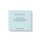 SkinCeuticals Emollience Rich Restorative Moisturizer in a square light blue box, shown on a white background with a soft drop shadow.