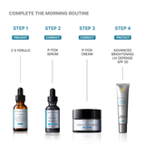 Step-by-step skincare routine with Skinceuticals products on a white background