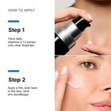 Instructions on how to apply a skincare product with close-up of application.