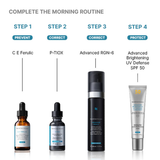 Skincare product lineup with step-by-step instructions on a white background