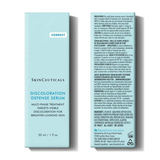 SkinCeuticals Discoloration Defense Serum packaging with front and back views on a white background