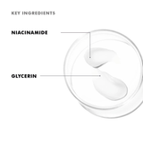 Key ingredients labeled as Niacinamide and Glycerin with a close-up of a white cream.