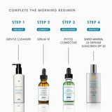 SkinCeuticals skincare products with step-by-step regimen on a white background